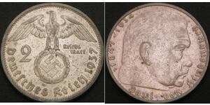 2 Reichsmark Nazi Germany (1933-1945) Silver Paul von Hindenburg