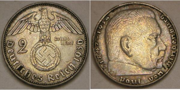 2 Reichsmark Nazi Germany (1933-1945) Silver Paul von Hindenburg