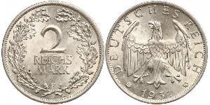 2 Reichsmark Weimar Republic (1918-1933) Silver 