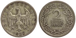 2 Reichsmark Веймарская республика (1918-1933) Серебро 