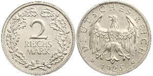 2 Reichsmark Веймарская республика (1918-1933) Серебро 