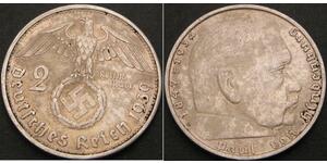2 Reichsmark Третий рейх (1933-1945) Серебро Гинденбург, Пауль фон