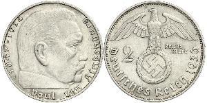 2 Reichsmark Третий рейх (1933-1945) Серебро Гинденбург, Пауль фон