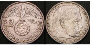 2 Reichsmark Третий рейх (1933-1945) Серебро Гинденбург, Пауль фон