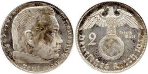 2 Reichsmark Третий рейх (1933-1945) Серебро Гинденбург, Пауль фон