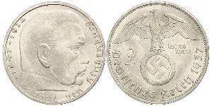 2 Reichsmark Третий рейх (1933-1945) Серебро Гинденбург, Пауль фон