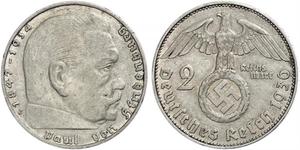 2 Reichsmark Третий рейх (1933-1945) Серебро Гинденбург, Пауль фон