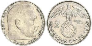 2 Reichsmark Третий рейх (1933-1945) Серебро Гинденбург, Пауль фон