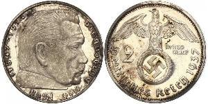 2 Reichsmark Третий рейх (1933-1945) Серебро Гинденбург, Пауль фон