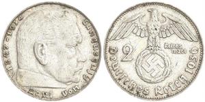 2 Reichsmark Третий рейх (1933-1945) Серебро Гинденбург, Пауль фон