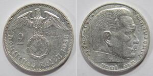 2 Reichsmark Третий рейх (1933-1945) Серебро Гинденбург, Пауль фон