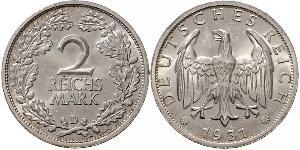 2 Reichsmark Веймарська республіка (1918-1933) Срібло 