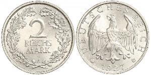 2 Reichsmark Веймарська республіка (1918-1933) Срібло 