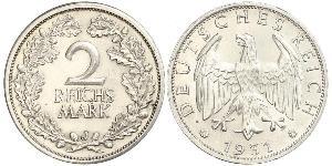 2 Reichsmark Веймарська республіка (1918-1933) Срібло 