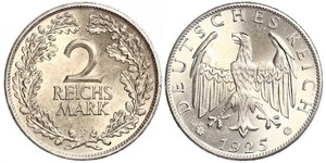 2 Reichsmark Веймарська республіка (1918-1933) Срібло 