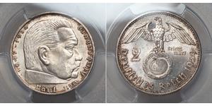 2 Reichsmark 納粹德國 (1933 - 1945) 銀 保罗·冯·兴登堡 (1847 - 1934)
