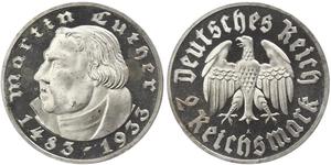 2 Reichsmark 納粹德國 (1933 - 1945) 銀 馬丁·路德