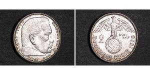 2 Reichsmark 納粹德國 (1933 - 1945) 銀 保罗·冯·兴登堡 (1847 - 1934)