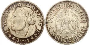 2 Reichsmark 納粹德國 (1933 - 1945) 銀 馬丁·路德