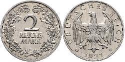 2 Reichsmark 魏瑪共和國 (1919 - 1933) 銀 