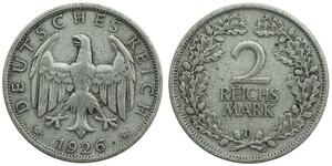 2 Reichsmark 魏瑪共和國 (1919 - 1933) 銀 