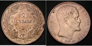 2 Rigisdaler Danemark Argent Frédéric VII de Danemark (1808-1863)