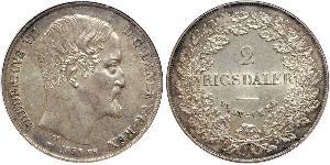 2 Rigisdaler Danemark Argent Frédéric VII de Danemark (1808-1863)