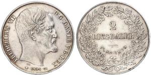 2 Rigisdaler Dinamarca Plata Federico VII de Dinamarca (1808-1863)
