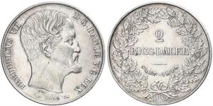 2 Rigisdaler Dinamarca Plata Federico VII de Dinamarca (1808-1863)