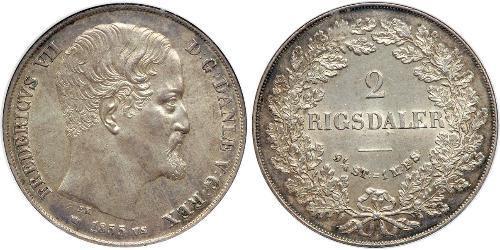 2 Rigisdaler Dänemark Silber Friedrich VII. von Dänemark (1808-1863)