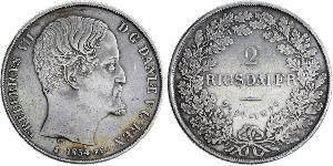 2 Rigisdaler Дания Серебро Фредерик VII король Дании (1808-1863)