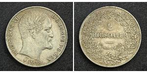 2 Rigisdaler Данія Срібло Фредерик VII король Данії (1808-1863)