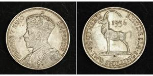 2 Shilling Southern Rhodesia (1923-1980) Plata Jorge V (1865-1936)