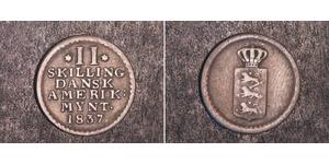 2 Skilling Dinamarca Plata Federico VI de Dinamarca (1768 -1839)