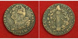 2 Sol Reino de Francia (843-1791) Bronce Luis XVI de Francia (1754 - 1793)