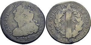 2 Sol Kingdom of France (843-1791) Bronze Louis XVI de France (1754 - 1793)