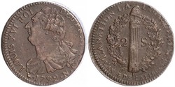 2 Sol Francia medioevale (843-1791) Bronzo Luigi XVI di Francia (1754 - 1793)