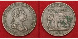2 Stiver Sri Lanka (1948 - ) / Reino Unido de Gran Bretaña e Irlanda (1801-1922) Cobre Jorge III (1738-1820)
