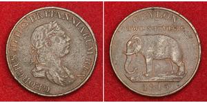 2 Stiver Sri Lanka / Vereinigtes Königreich von Großbritannien und Irland (1801-1922) Kupfer Georg III (1738-1820)