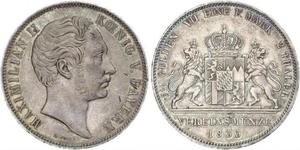 2 Thaler Royaume de Bavière (1806 - 1918) Argent Maximilien II de Bavière(1811 - 1864)