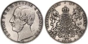 2 Thaler Regno di Hannover (1814 - 1866) Argento Giorgio V di Hannover (1819 - 1878)
