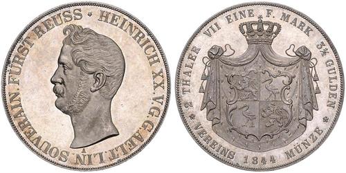 2 Thaler Principado de Reuss (línea mayor) (1778 - 1918) Plata Enrique XX de Reuss-Greiz