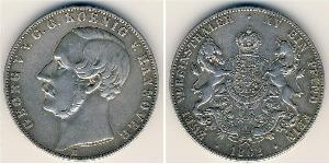 2 Thaler Reino de Hannover (1814 - 1866) Plata Jorge V de Hannover (1819 - 1878)