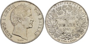 2 Thaler Königreich Bayern (1806 - 1918) Silber Ludwig I. (Bayern)(1786 – 1868)