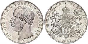 2 Thaler Kingdom of Hanover (1814 - 1866) Silver George V of Hanover (1819 - 1878)