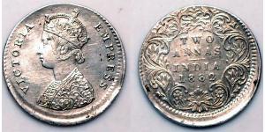 2 Анна Британская Индия (1858-1947) Серебро Виктория (1819 - 1901)