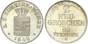 2 Грош / 20 Пфеніг Королівство Саксонія (1806 - 1918)  Фрідріх Август II (король Саксонії)
