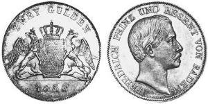 2 Гульден Великое герцогство Баден (1806-1918) Серебро Фридрих I (великий герцог Баденский) (1826 - 1907)