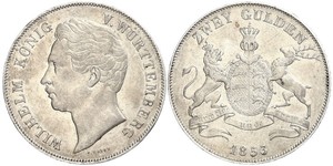 2 Гульден Королевство Вюртемберг (1806-1918) Серебро Вильгельм I (король Вюртемберга)