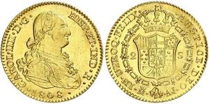 2 Ескудо Іспанська Імперія (1700 - 1808) Золото Карл IV король Іспанії  (1748-1819)
